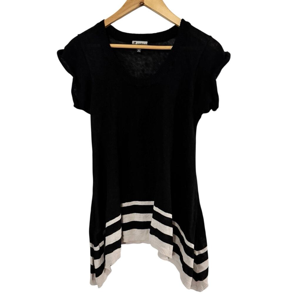 Brooklyn Industries Black Linen Blend Shark Bite Hem Top Women’s Size Small